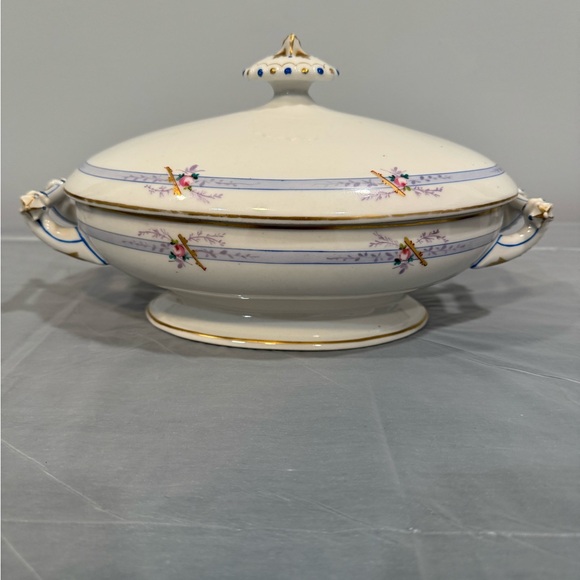 Other - Victoria Czech Regency Covered Vegetable Dish Blue Ribbon Gold Trim
